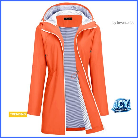 Waterproof Polyester Raincoat with Lining Hooded Trench Coat Windbreaker